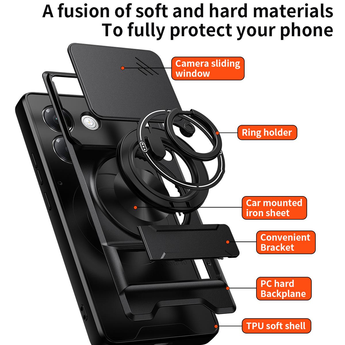 Xiaomi Poco M7 Pro 5G Multifunctional Magnetic Shockproof Phone Case with Sliding Lens Window Stand Cover