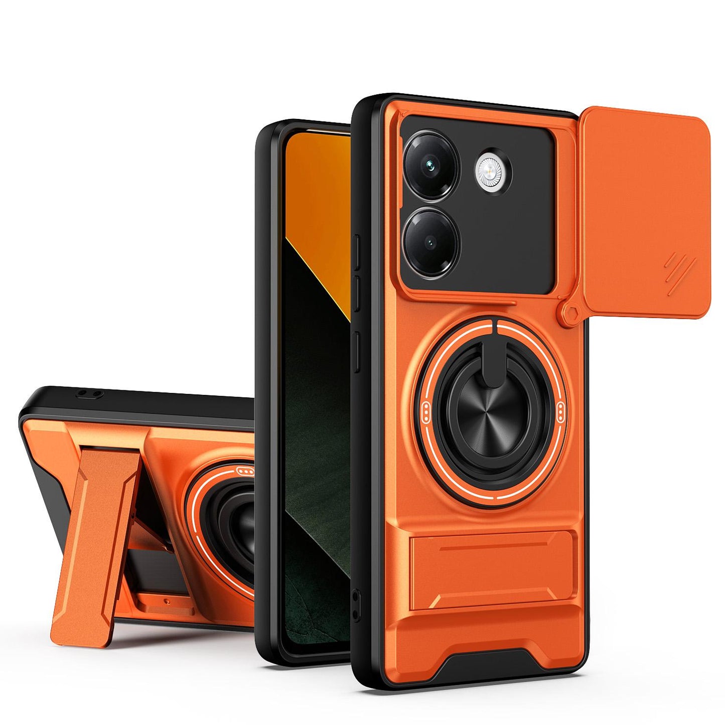 Xiaomi Poco M7 Pro 5G Multifunctional Magnetic Shockproof Phone Case with Sliding Lens Window Stand Cover