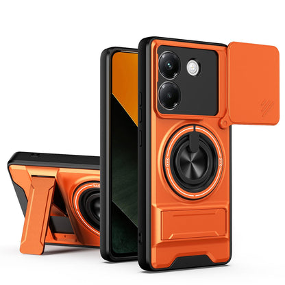 Xiaomi Poco M7 Pro 5G Multifunctional Magnetic Shockproof Phone Case with Sliding Lens Window Stand Cover