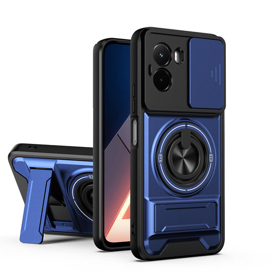 Xiaomi Poco M7 4G 169mm Multifunctional Magnetic Shockproof Phone Case with Sliding Lens Window Stand Cover