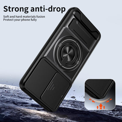 Xiaomi Poco M7 4G 169mm Multifunctional Magnetic Shockproof Phone Case with Sliding Lens Window Stand Cover