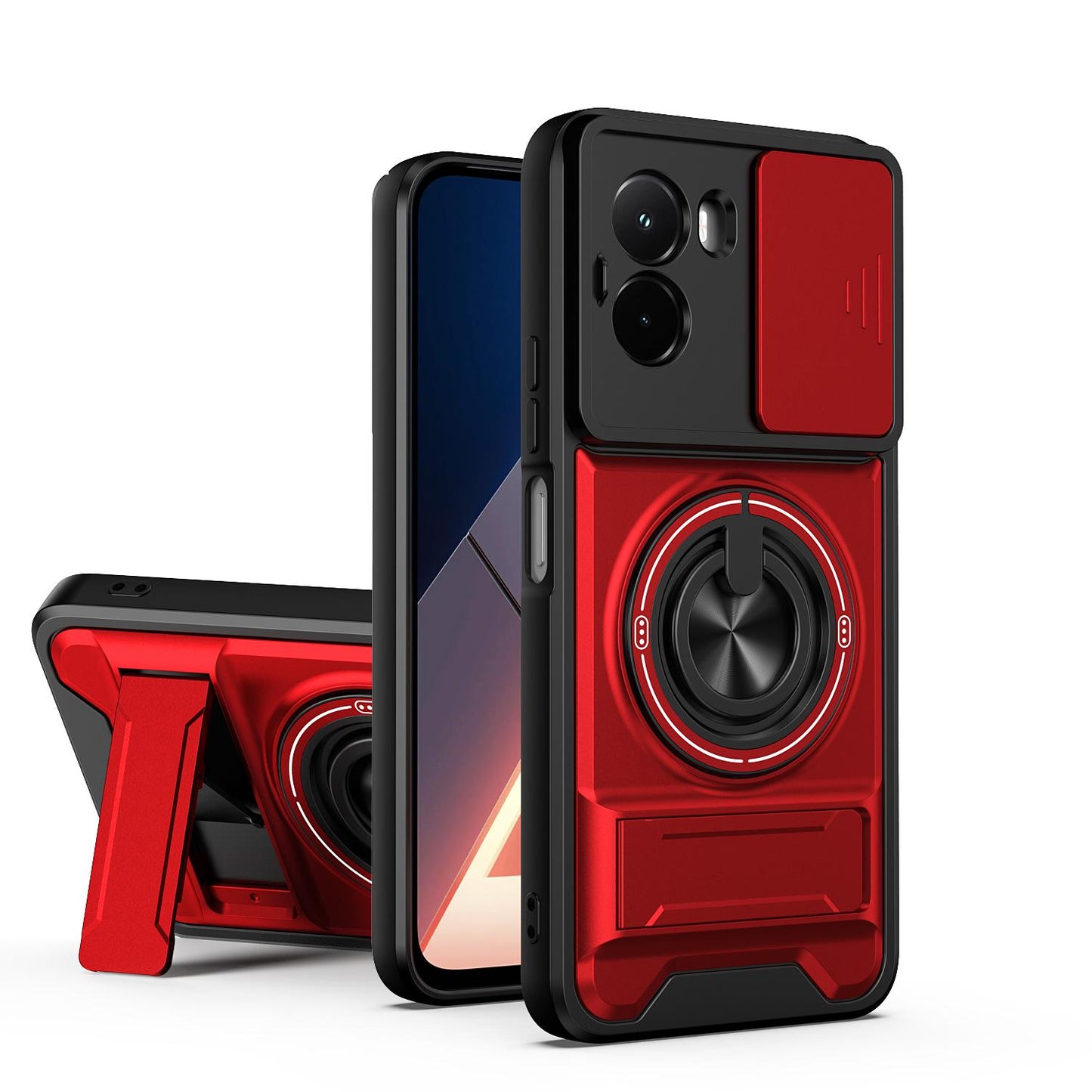 Xiaomi Poco M7 4G 169mm Multifunctional Magnetic Shockproof Phone Case with Sliding Lens Window Stand Cover