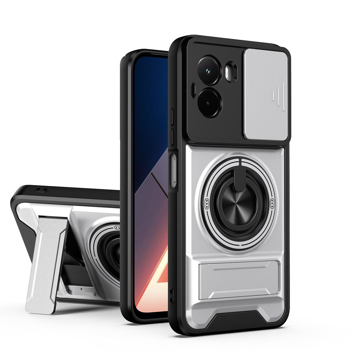 Xiaomi Poco M7 4G 169mm Multifunctional Magnetic Shockproof Phone Case with Sliding Lens Window Stand Cover