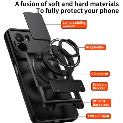 Xiaomi Poco M7 4G 169mm Multifunctional Magnetic Shockproof Phone Case with Sliding Lens Window Stand Cover