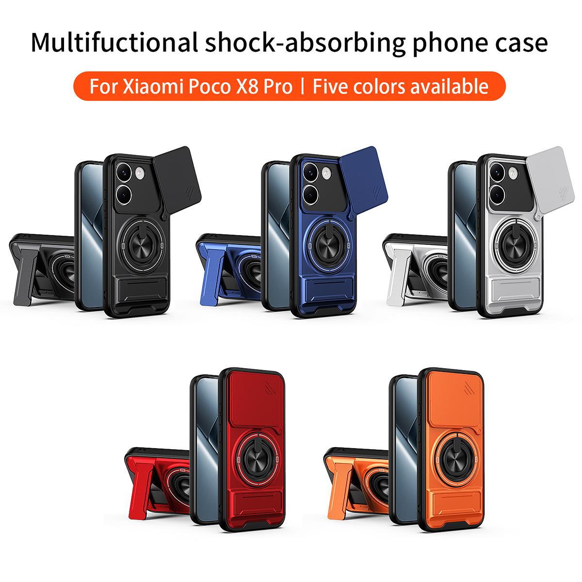 Xiaomi Poco X8 Pro 5G Multifunctional Magnetic Shockproof Phone Case with Sliding Lens Window Stand Cover