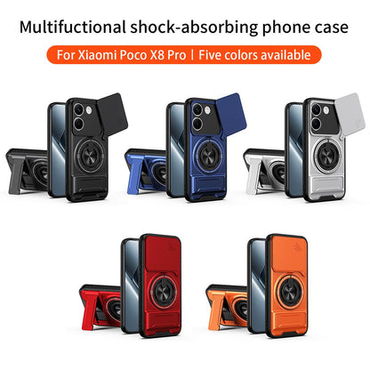 Xiaomi Poco X8 Pro 5G Multifunctional Magnetic Shockproof Phone Case with Sliding Lens Window Stand Cover