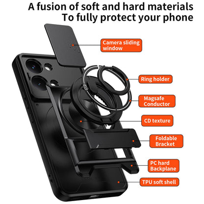 Xiaomi Poco X8 Pro Max 5G Multifunctional Magnetic Shockproof Phone Case with Sliding Lens Window Stand Cover