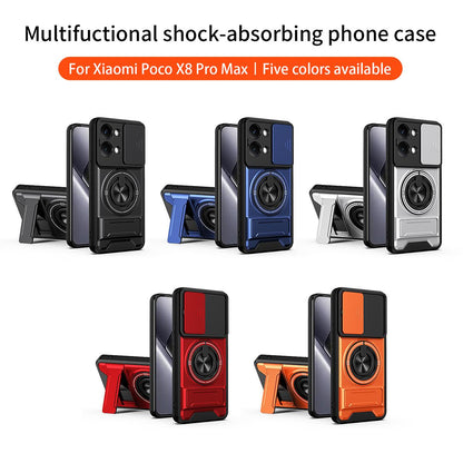 Xiaomi Poco X8 Pro Max 5G Multifunctional Magnetic Shockproof Phone Case with Sliding Lens Window Stand Cover