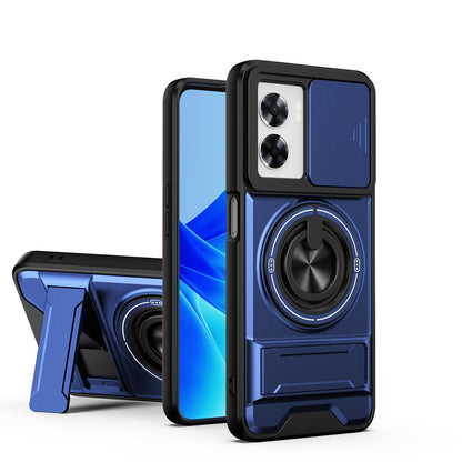 OPPO A57 5G Multifunctional Magnetic Shockproof Phone Case with Sliding Lens Window Stand Cover