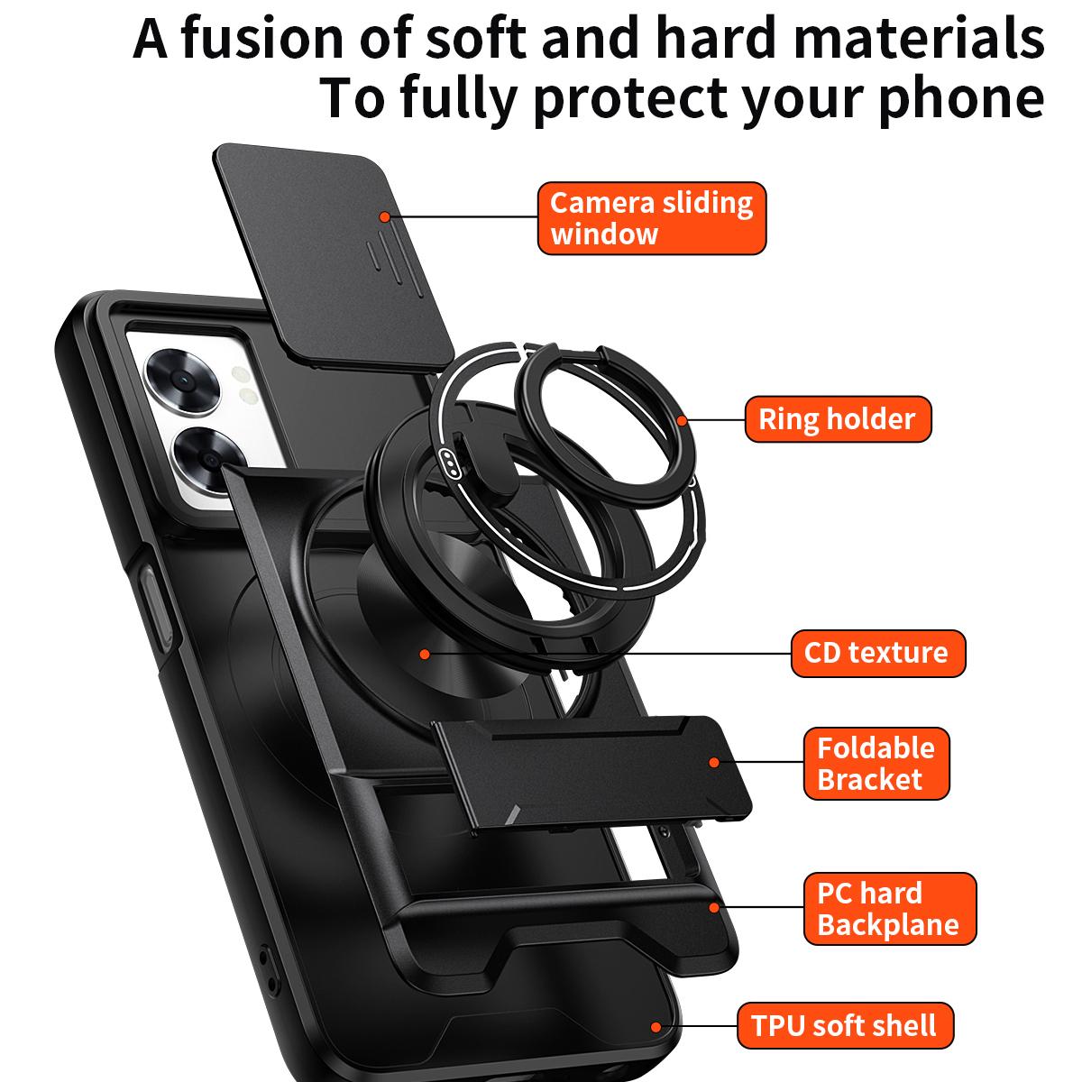 OPPO A57 5G Multifunctional Magnetic Shockproof Phone Case with Sliding Lens Window Stand Cover