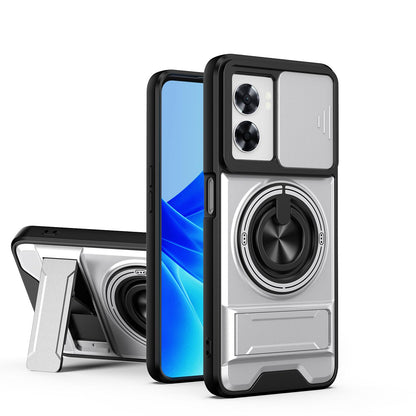 OPPO A57 5G Multifunctional Magnetic Shockproof Phone Case with Sliding Lens Window Stand Cover