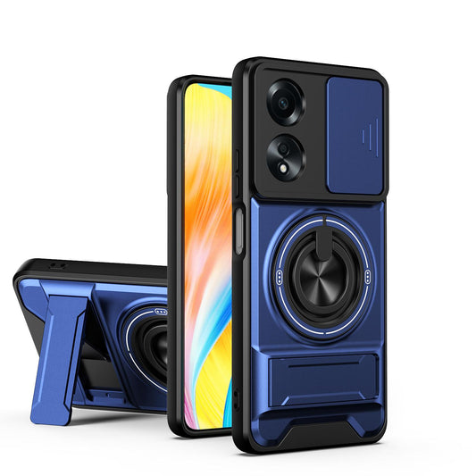OPPO A58 4G Multifunctional Magnetic Shockproof Phone Case with Sliding Lens Window Stand Cover