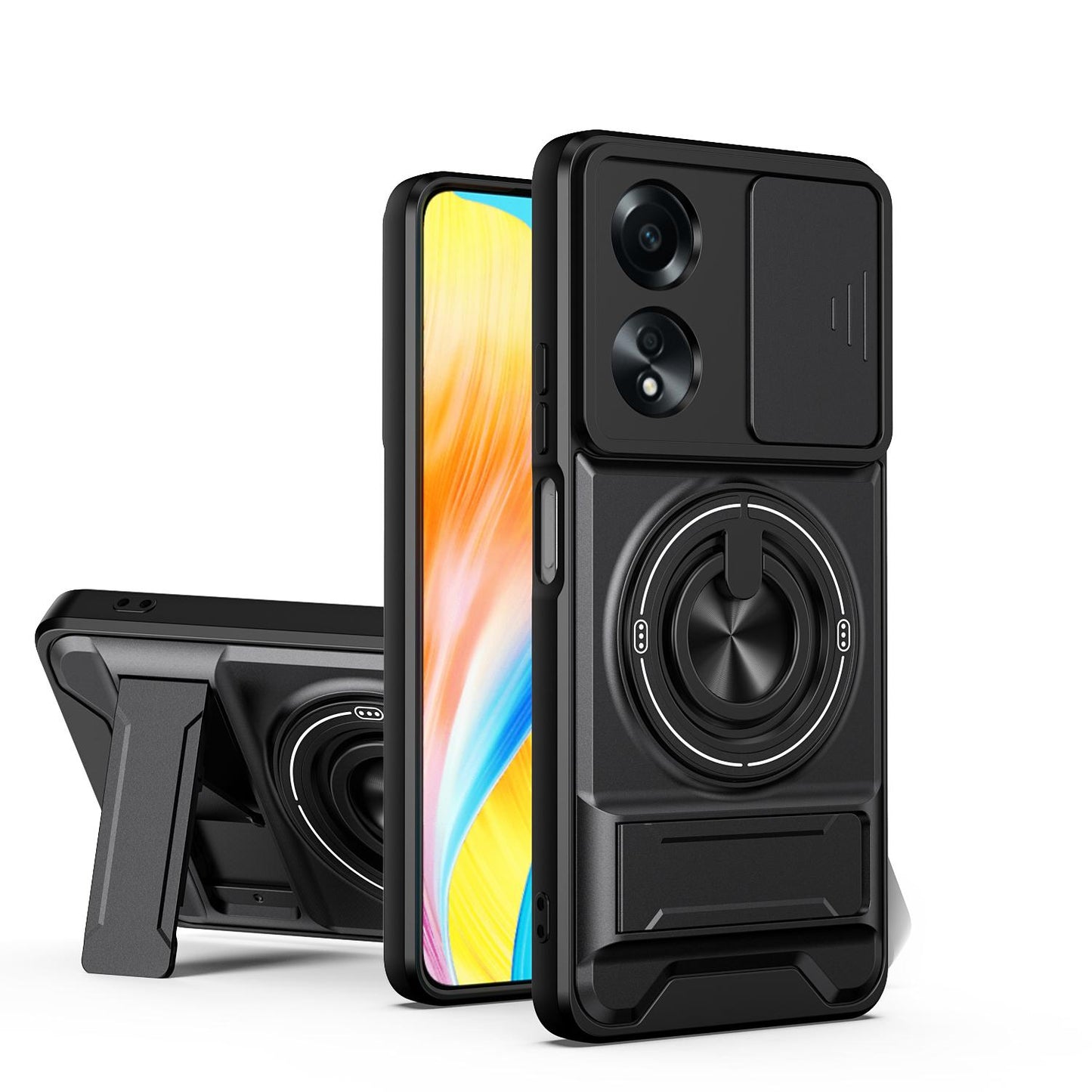 OPPO A58 4G Multifunctional Magnetic Shockproof Phone Case with Sliding Lens Window Stand Cover