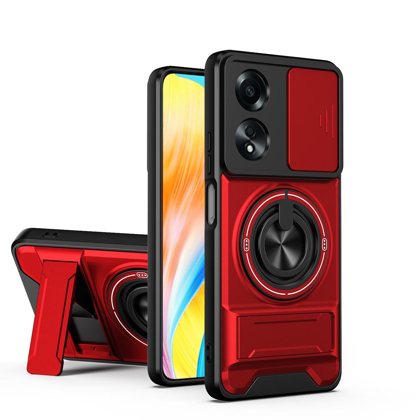 OPPO A58 4G Multifunctional Magnetic Shockproof Phone Case with Sliding Lens Window Stand Cover