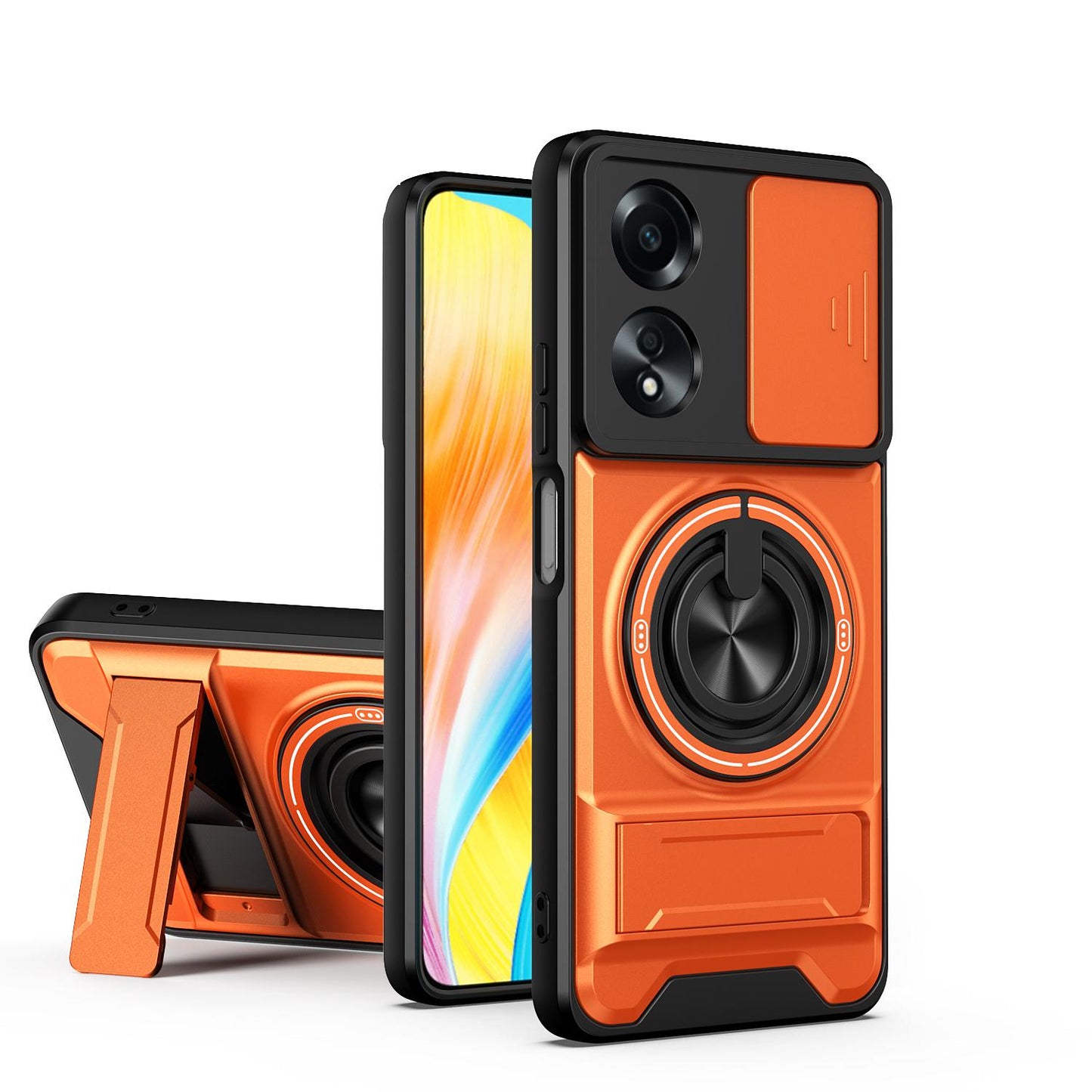 OPPO A58 4G Multifunctional Magnetic Shockproof Phone Case with Sliding Lens Window Stand Cover