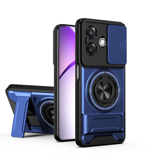 OPPO A3x 5G India Multifunctional Magnetic Shockproof Phone Case with Sliding Lens Window Stand Cover