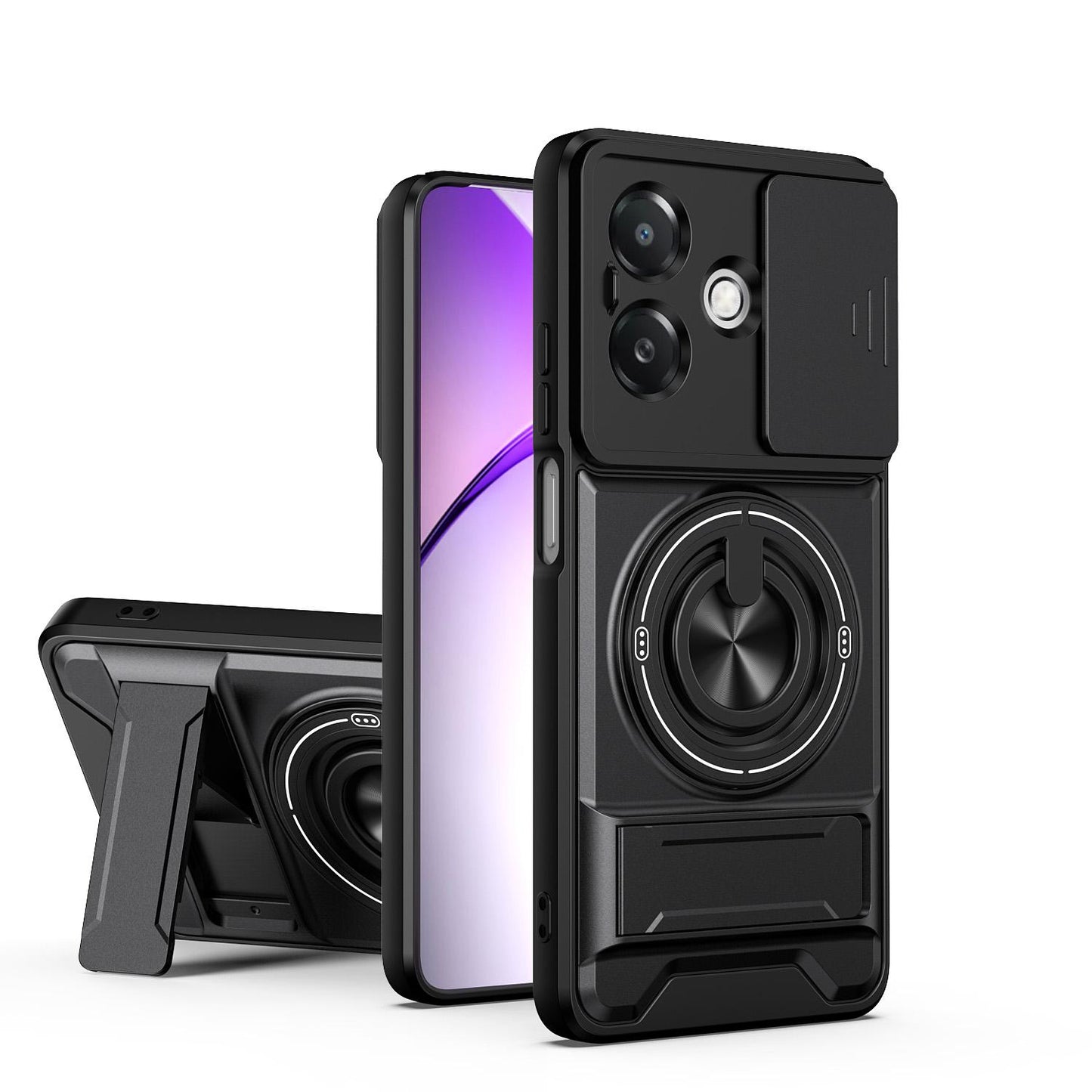 OPPO A3x 5G India Multifunctional Magnetic Shockproof Phone Case with Sliding Lens Window Stand Cover