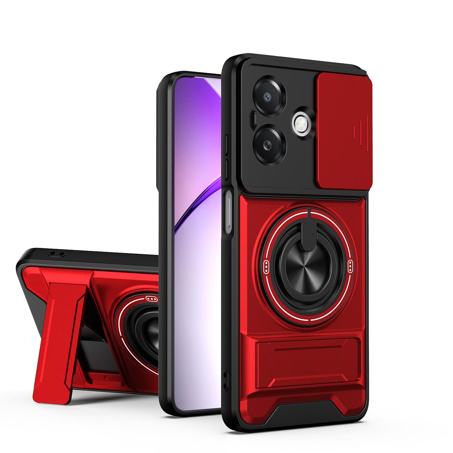 OPPO A3x 5G India Multifunctional Magnetic Shockproof Phone Case with Sliding Lens Window Stand Cover