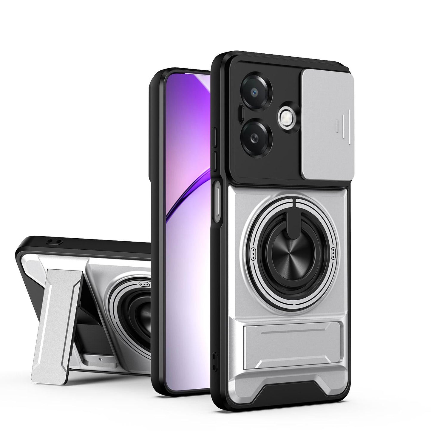 OPPO A3x 5G India Multifunctional Magnetic Shockproof Phone Case with Sliding Lens Window Stand Cover