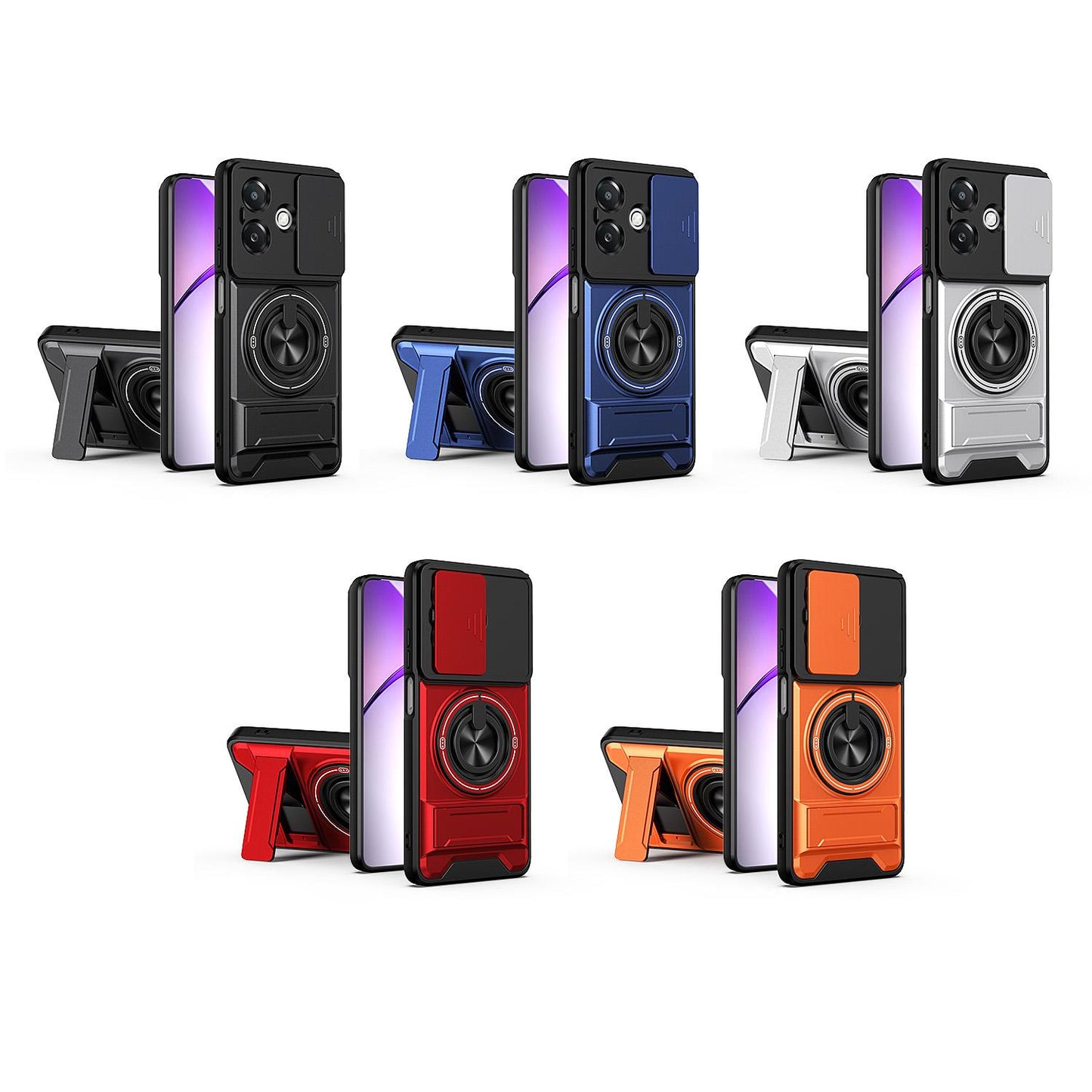 OPPO A3x 5G India Multifunctional Magnetic Shockproof Phone Case with Sliding Lens Window Stand Cover