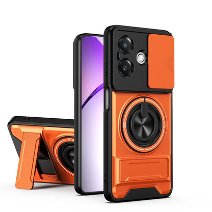 OPPO A3x 5G India Multifunctional Magnetic Shockproof Phone Case with Sliding Lens Window Stand Cover