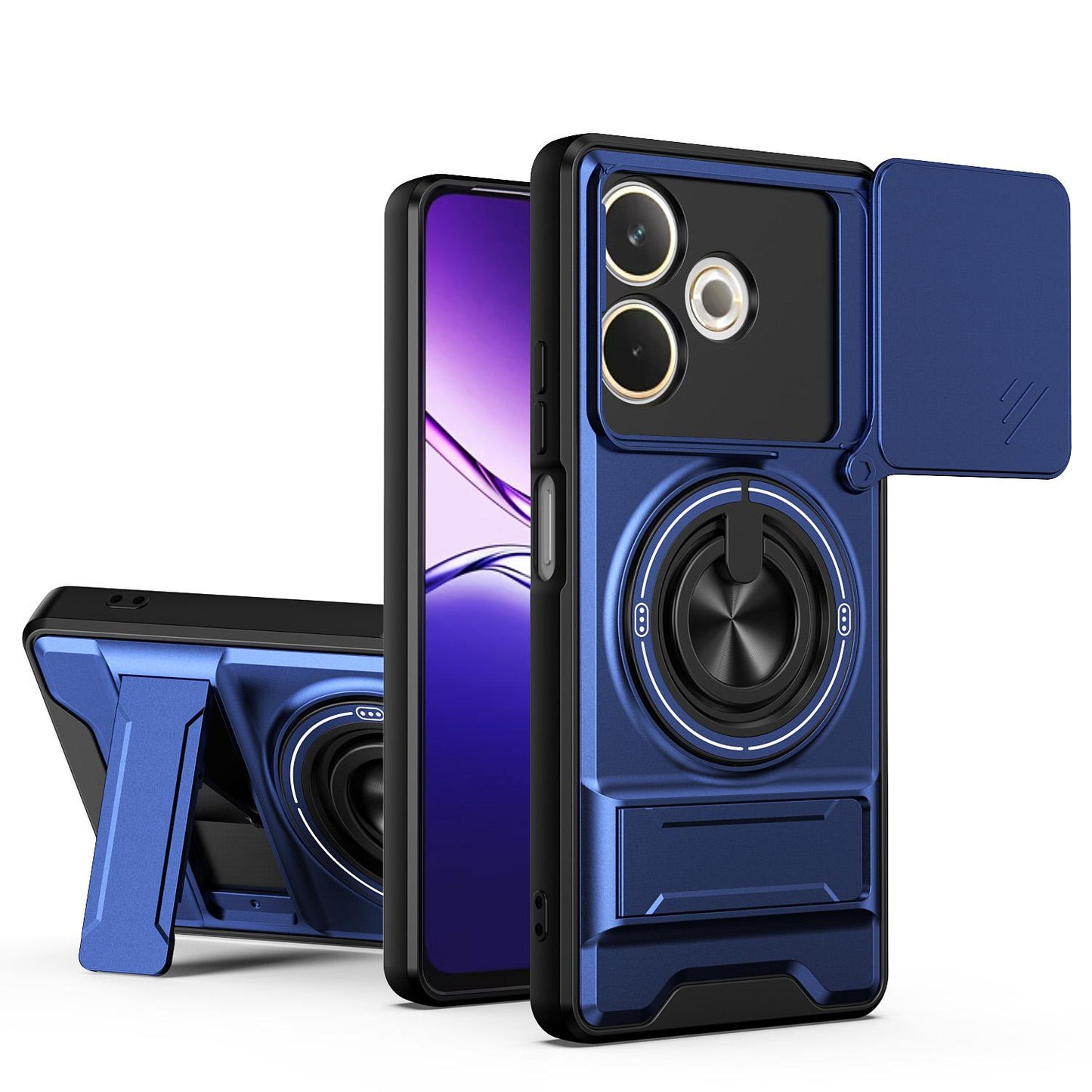 OPPO A5 Pro 5G Multifunctional Magnetic Shockproof Phone Case with Sliding Lens Window Stand Cover