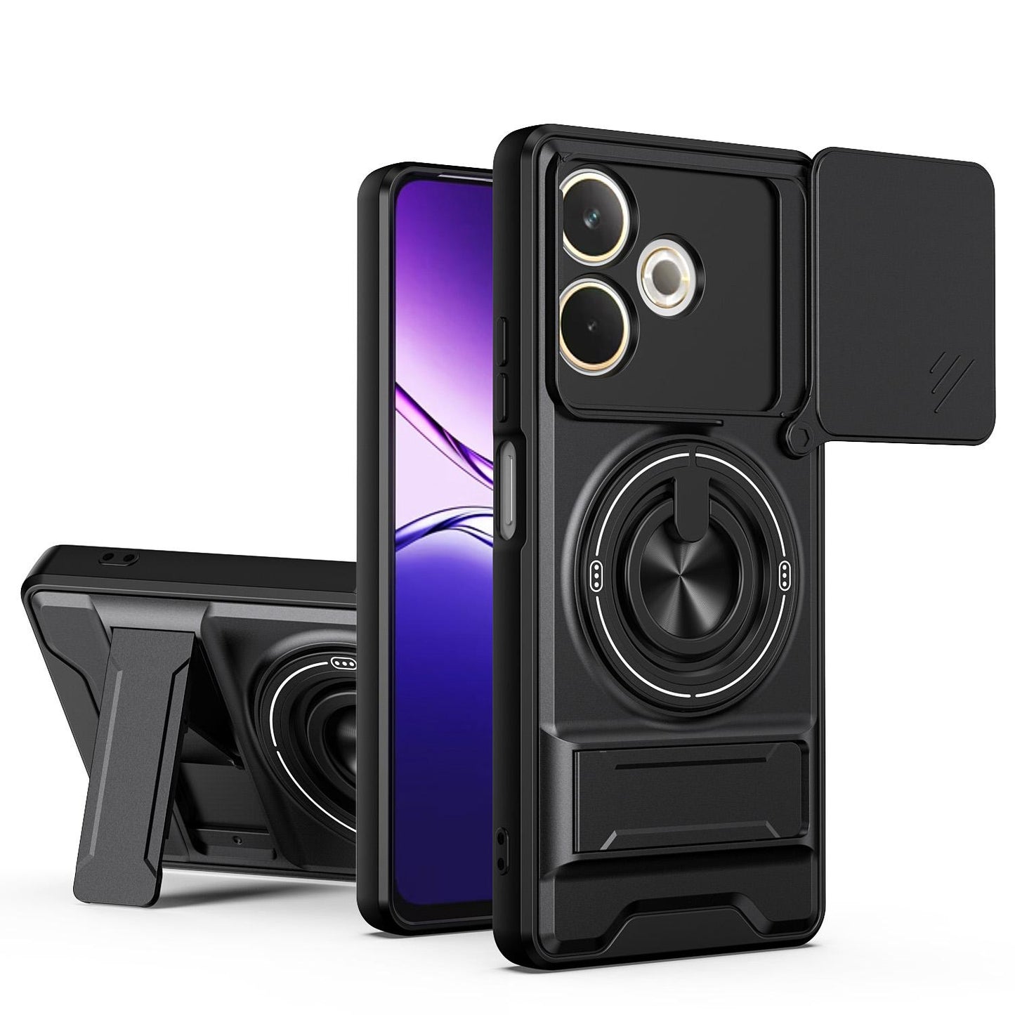 OPPO A5 Pro 5G Multifunctional Magnetic Shockproof Phone Case with Sliding Lens Window Stand Cover