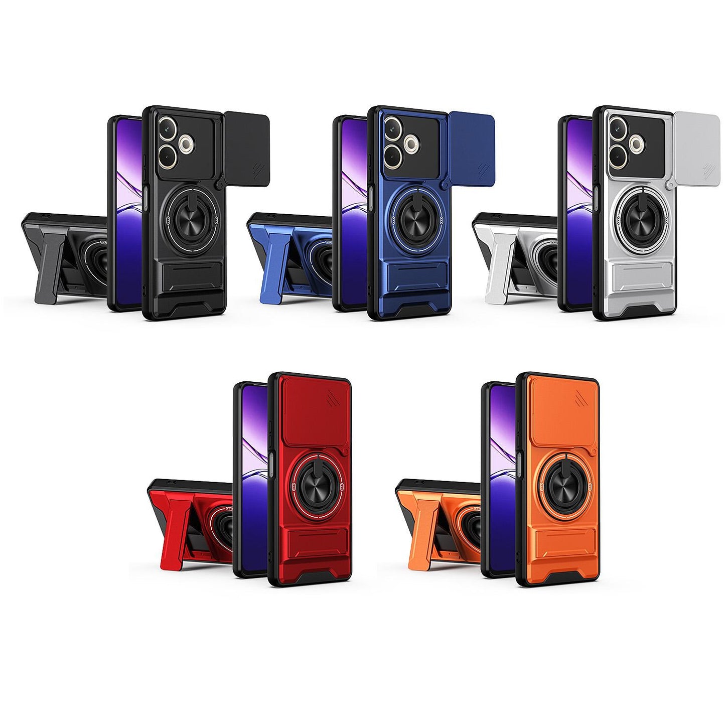 OPPO A5 Pro 5G Multifunctional Magnetic Shockproof Phone Case with Sliding Lens Window Stand Cover