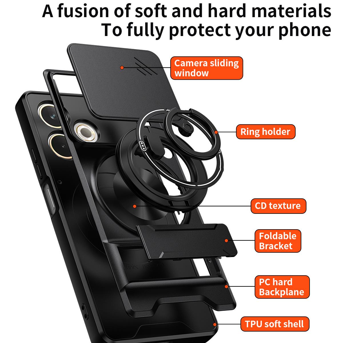 OPPO A5 Pro 5G Multifunctional Magnetic Shockproof Phone Case with Sliding Lens Window Stand Cover