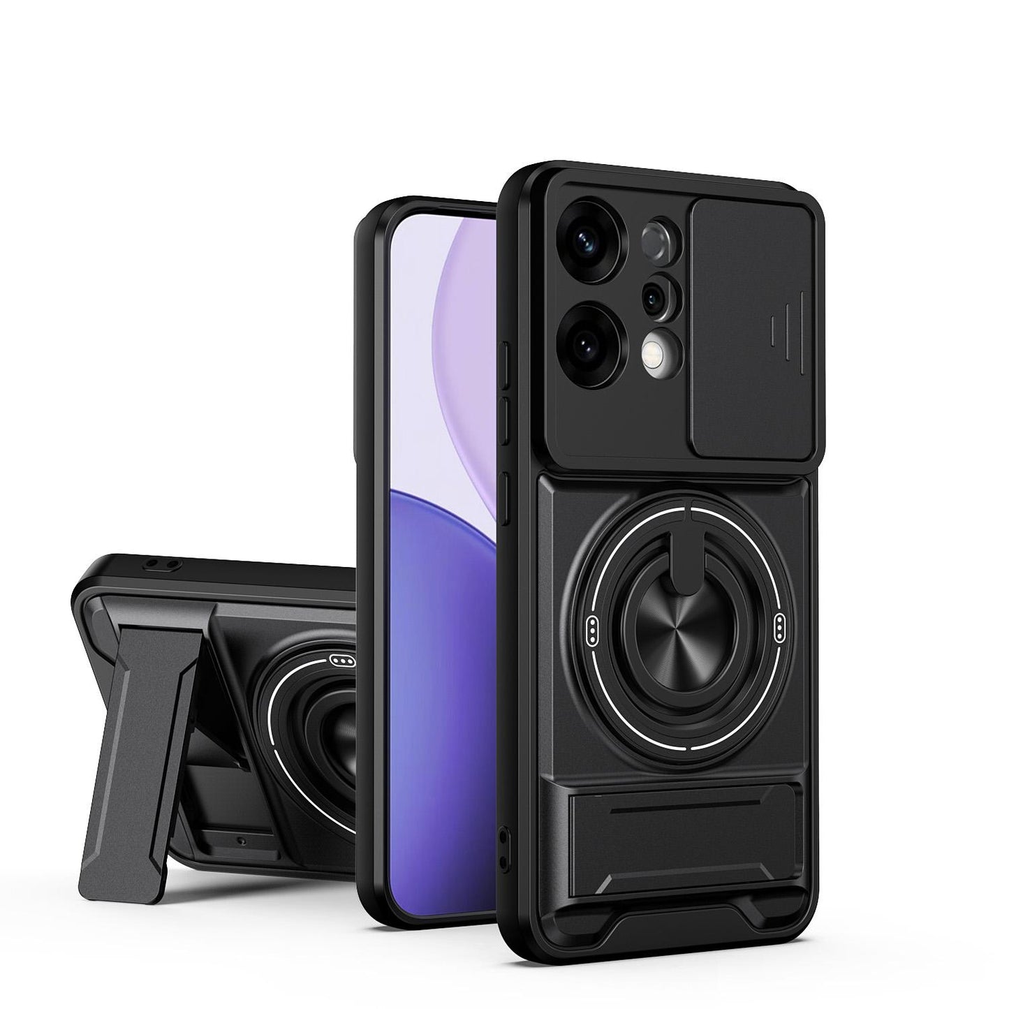 OPPO Reno14 5G Multifunctional Magnetic Shockproof Phone Case with Sliding Lens Window Stand Cover