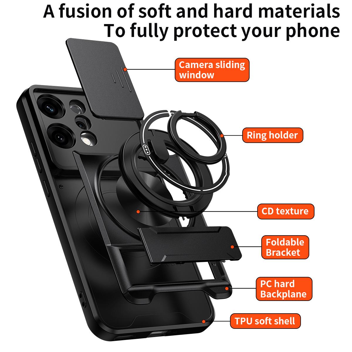 OPPO Reno14 5G Multifunctional Magnetic Shockproof Phone Case with Sliding Lens Window Stand Cover