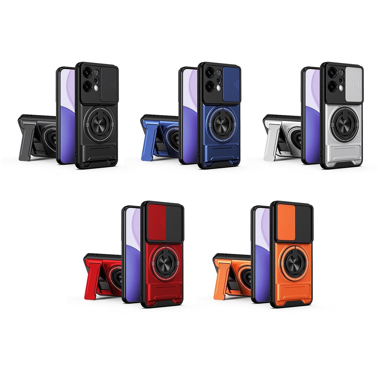 OPPO Reno14 5G Multifunctional Magnetic Shockproof Phone Case with Sliding Lens Window Stand Cover