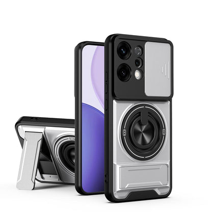 OPPO Reno14 5G Multifunctional Magnetic Shockproof Phone Case with Sliding Lens Window Stand Cover