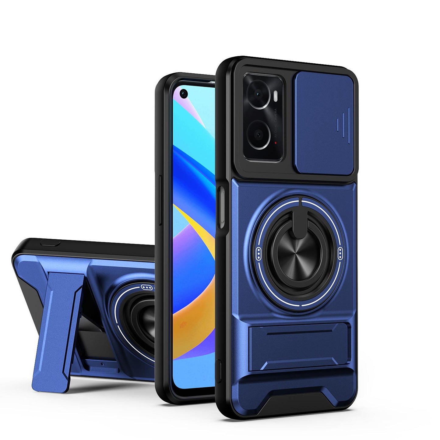 OPPO A76 Multifunctional Magnetic Shockproof Phone Case with Sliding Lens Window Stand Cover