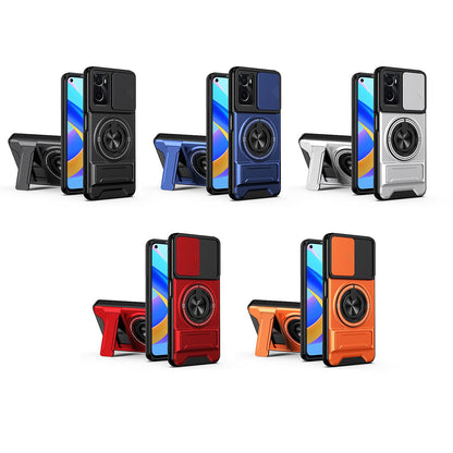 OPPO A76 Multifunctional Magnetic Shockproof Phone Case with Sliding Lens Window Stand Cover