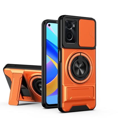 OPPO A76 Multifunctional Magnetic Shockproof Phone Case with Sliding Lens Window Stand Cover