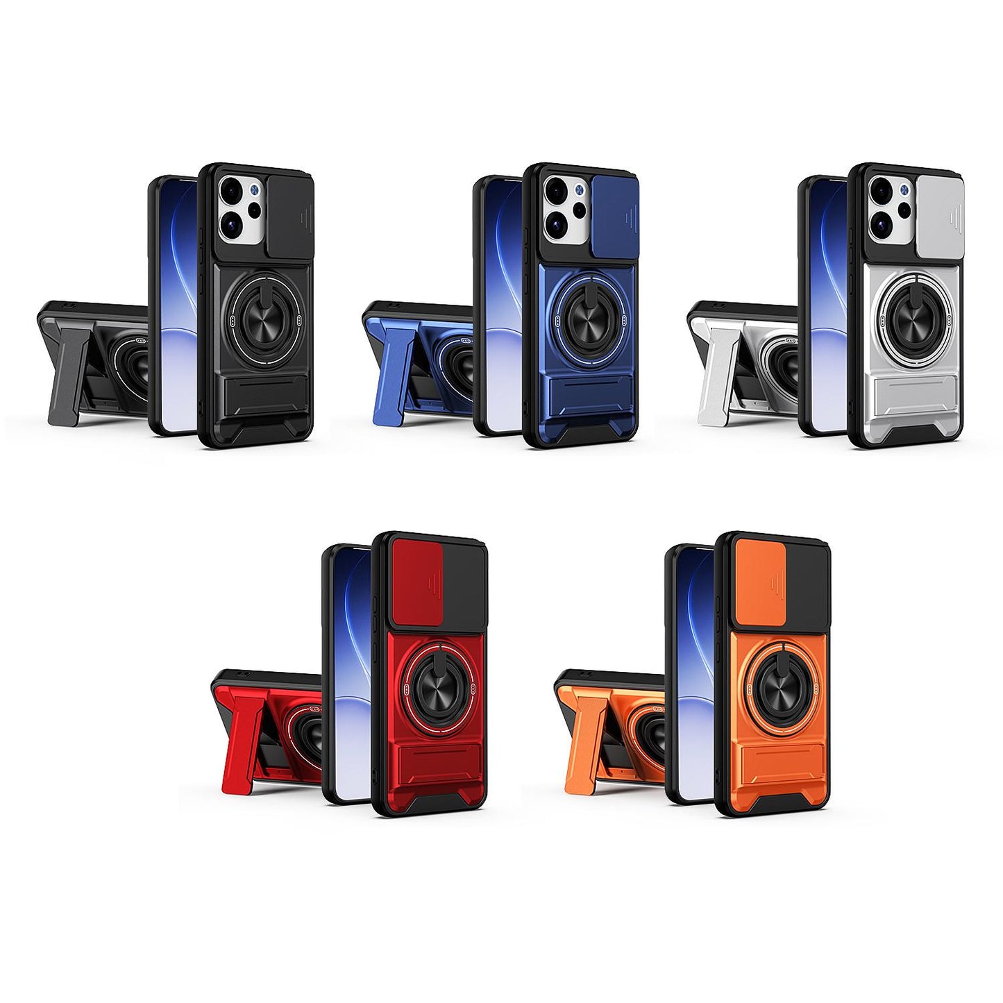 OPPO Reno15 F 5G Multifunctional Magnetic Shockproof Phone Case with Sliding Lens Window Stand Cover