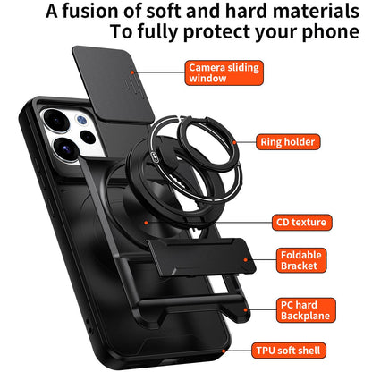 OPPO Reno15 F 5G Multifunctional Magnetic Shockproof Phone Case with Sliding Lens Window Stand Cover