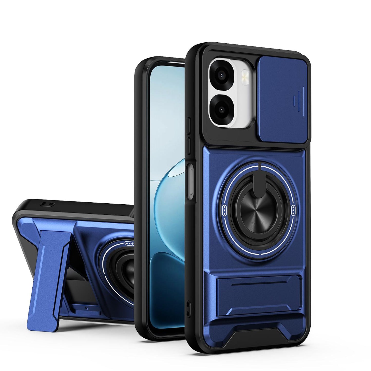 OPPO A6x 4G Multifunctional Magnetic Shockproof Phone Case with Sliding Lens Window Stand Cover