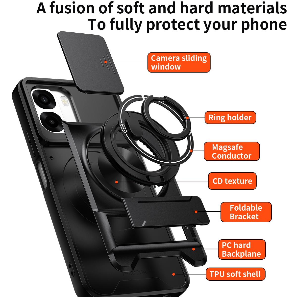 OPPO A6x 4G Multifunctional Magnetic Shockproof Phone Case with Sliding Lens Window Stand Cover
