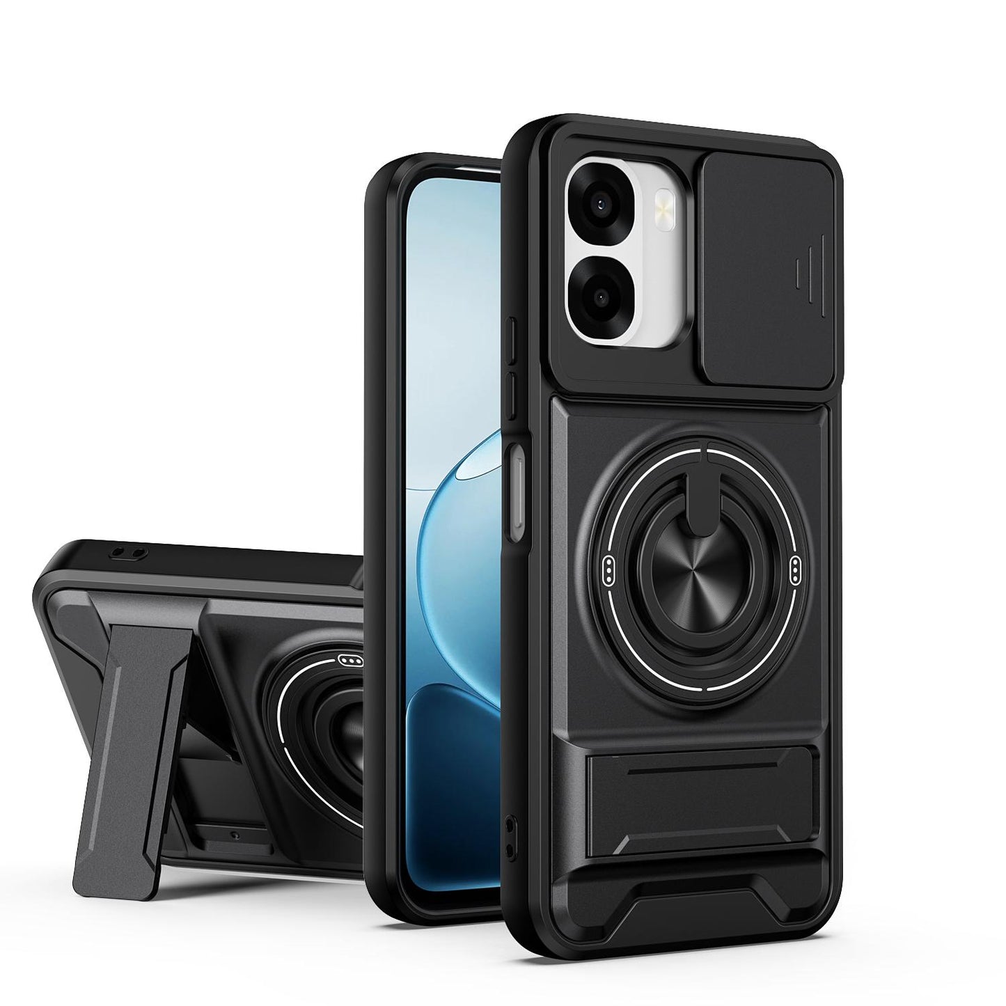 OPPO A6x 4G Multifunctional Magnetic Shockproof Phone Case with Sliding Lens Window Stand Cover