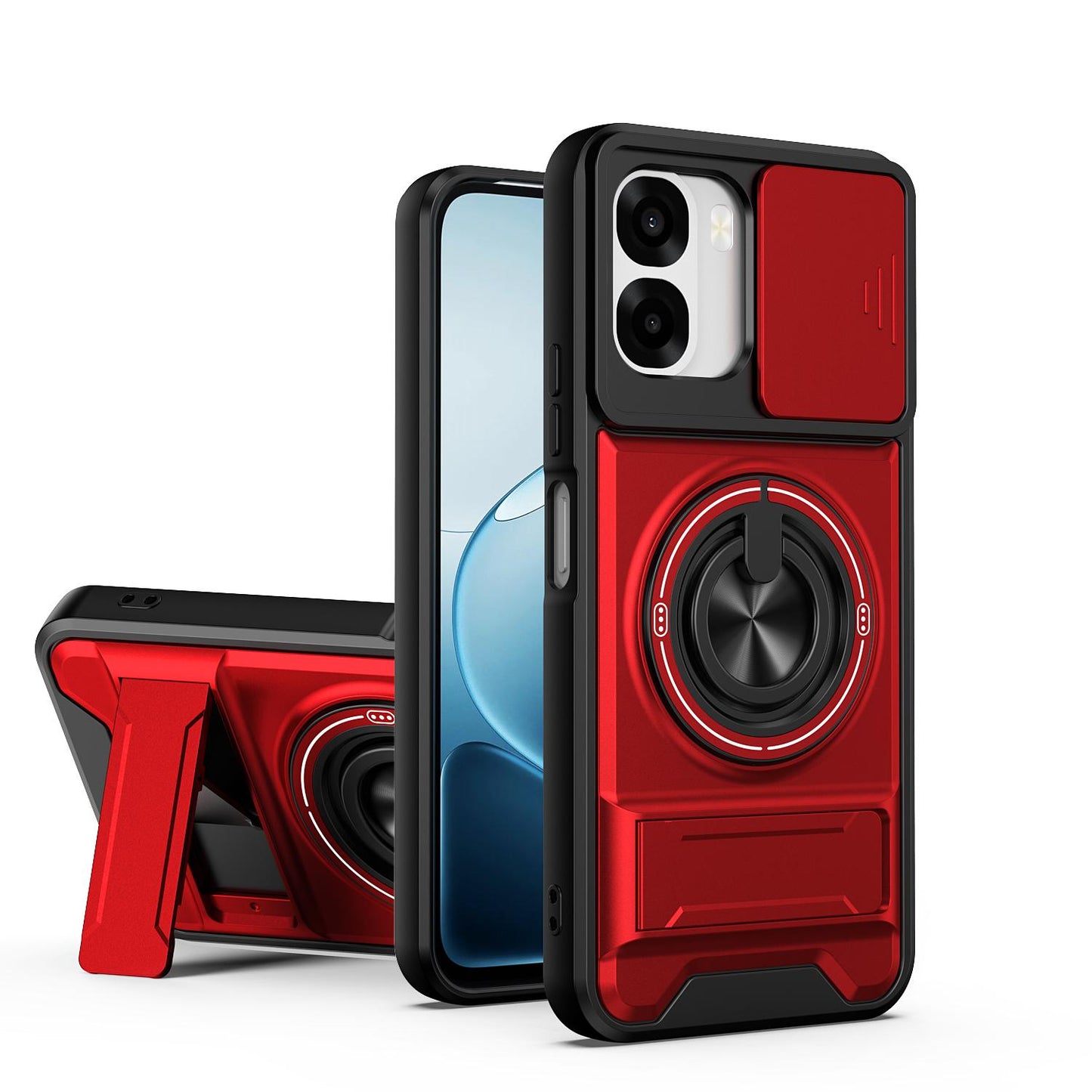 OPPO A6x 4G Multifunctional Magnetic Shockproof Phone Case with Sliding Lens Window Stand Cover