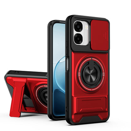 OPPO A6x 4G Multifunctional Magnetic Shockproof Phone Case with Sliding Lens Window Stand Cover