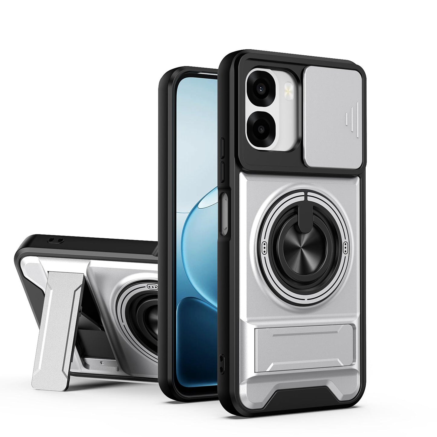 OPPO A6x 4G Multifunctional Magnetic Shockproof Phone Case with Sliding Lens Window Stand Cover