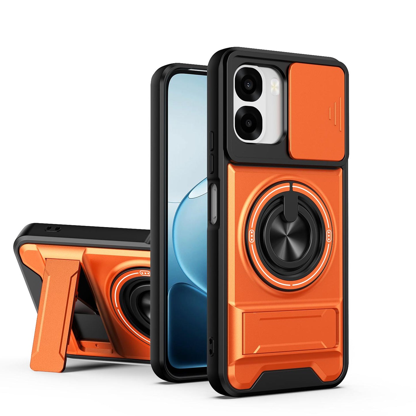 OPPO A6x 4G Multifunctional Magnetic Shockproof Phone Case with Sliding Lens Window Stand Cover