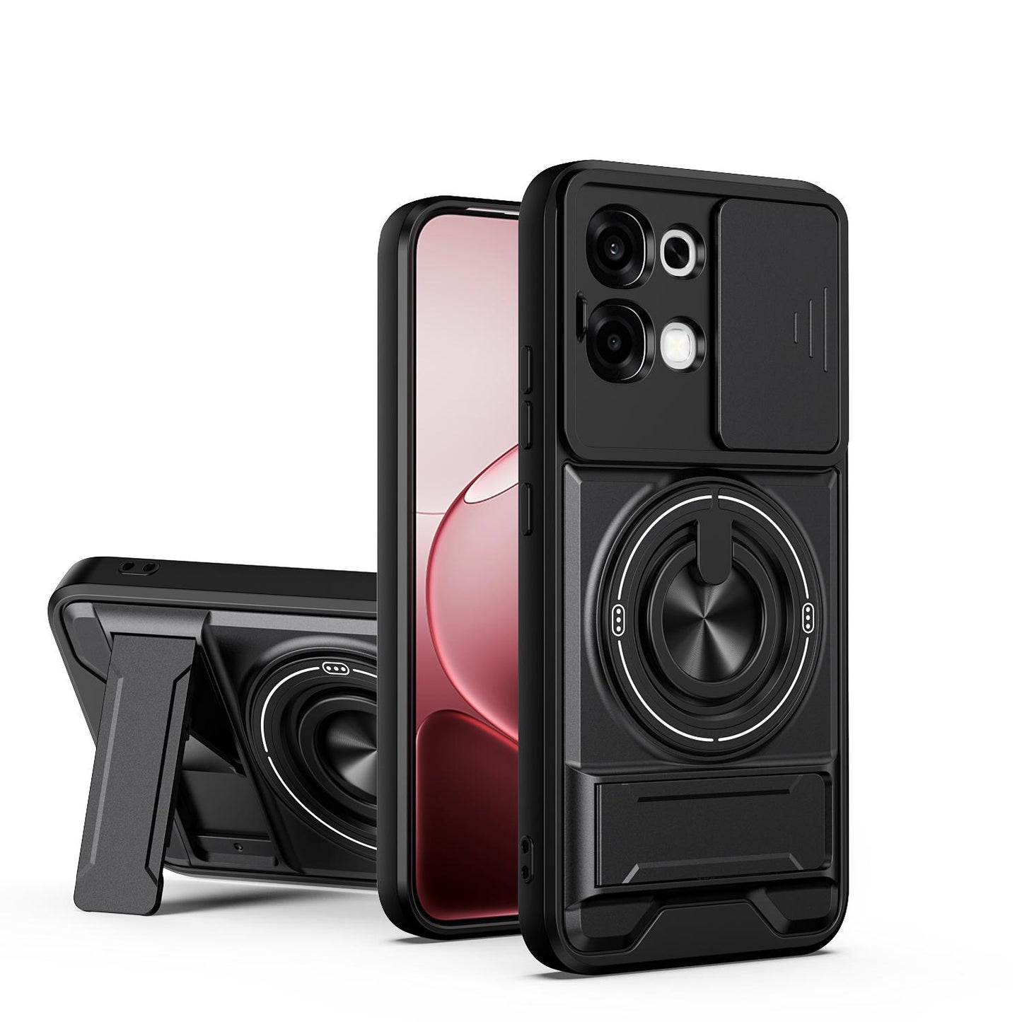 OPPO F31 5G Multifunctional Magnetic Shockproof Phone Case with Sliding Lens Window Stand Cover
