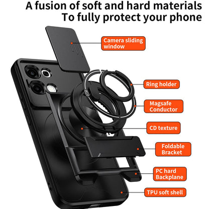 OPPO A6 Pro 4G Multifunctional Magnetic Shockproof Phone Case with Sliding Lens Window Stand Cover