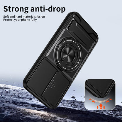 OPPO A6 Pro 4G Multifunctional Magnetic Shockproof Phone Case with Sliding Lens Window Stand Cover