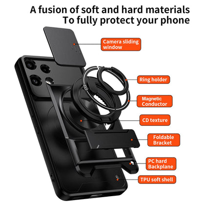 Nothing Phone 3a Lite Multifunctional Magnetic Shockproof Phone Case with Sliding Lens Window Stand Cover