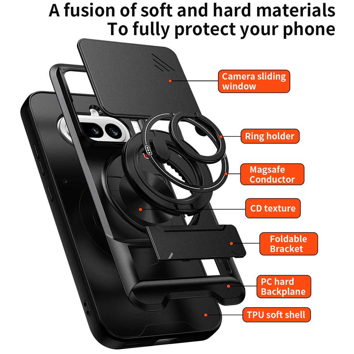 Nothing Phone 4a Multifunctional Magnetic Shockproof Phone Case with Sliding Lens Window Stand Cover